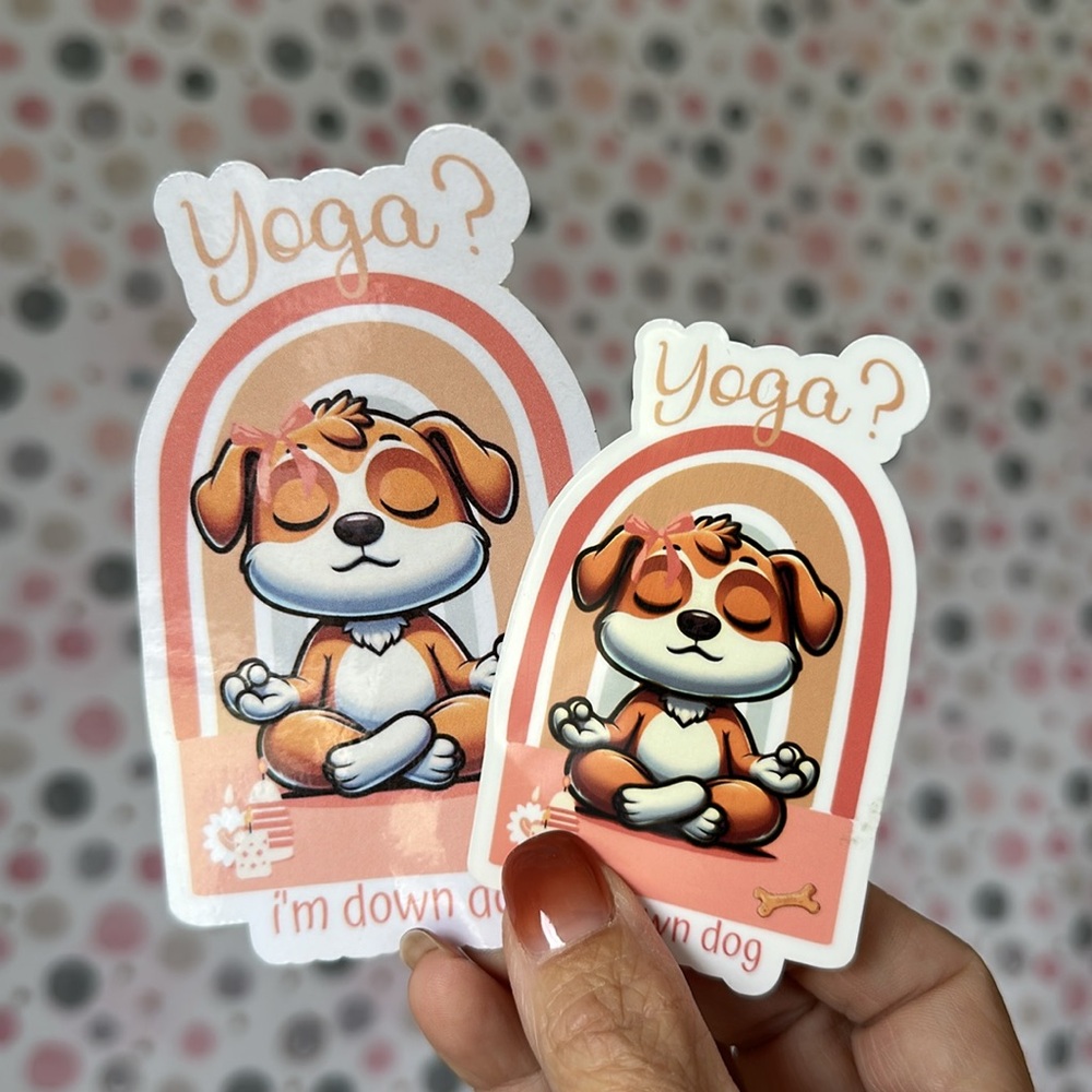 Yoga Doggy Sticker, Vinyl Waterproof, Water bottle/Journal/Laptop…